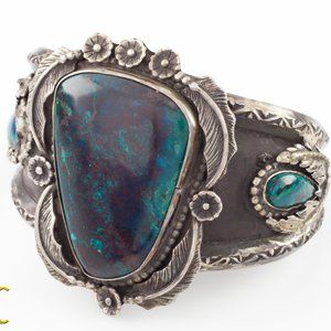 Antiqued Sterling Silver & Deep Blue Chrysocolla Cuff Bracelet